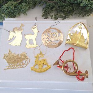 Lot of 7 Vintage Brass Christmas Ornaments
